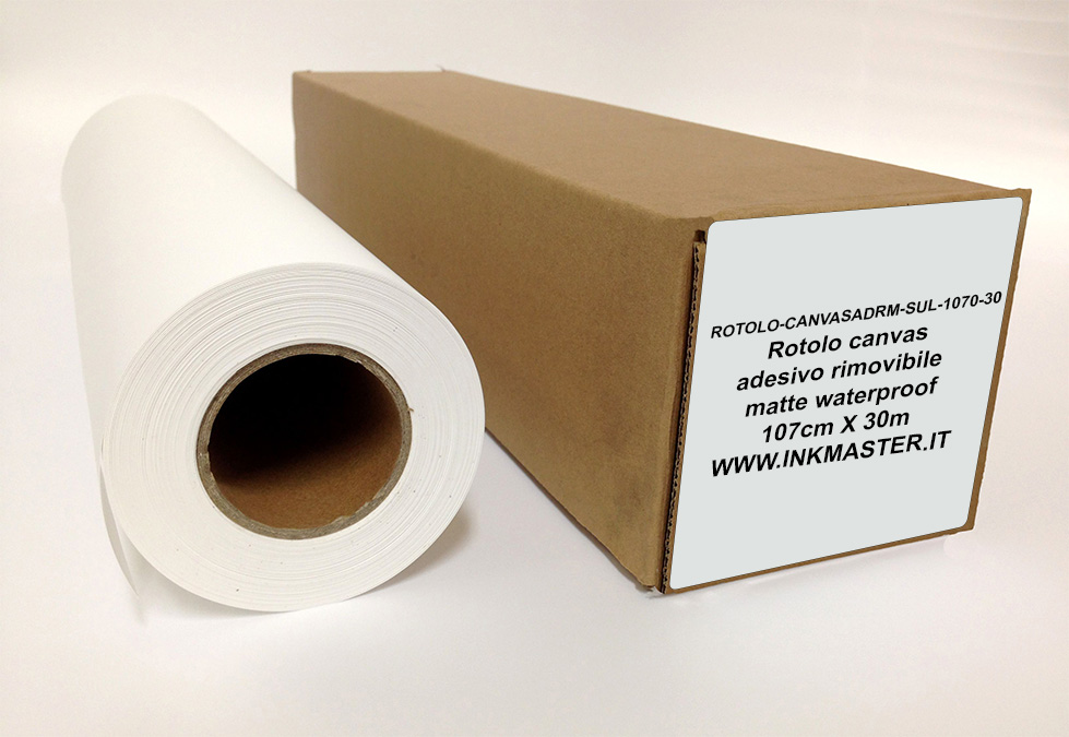 Rotolo canvas adesivo rimovibile  matte waterproof. SOLVENT, UV, LATEX. 1070mm X 30m. 150mic/m2.